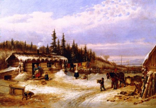 Log Hut On The St. Maurice by Cornelius Krieghoff