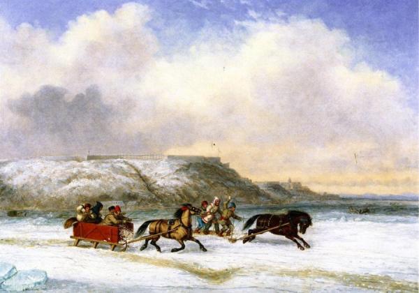 Sleigh Race On The St. Lawrence At Quebec by Cornelius Krieghoff