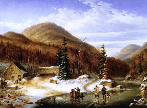 Winter Scene In The Laurentians - The Laval River by Cornelius Krieghoff