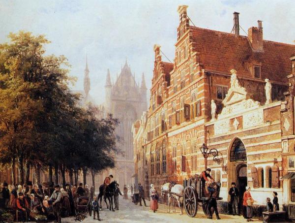 Kerkegracht En Weeshuis In Leiden by Cornelius Springer