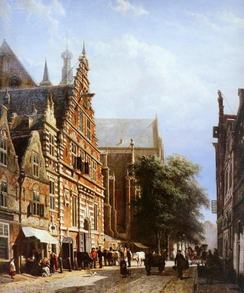 Vleeschhal And Grote Kerk In Haarlem by Cornelius Springer