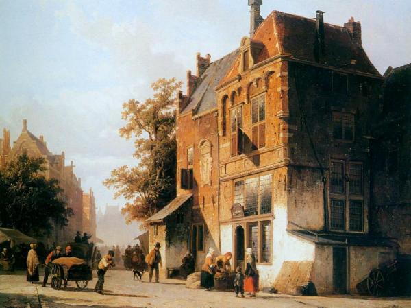 Westermarket In Amsterdam by Cornelius Springer Oil Painting Reproductions