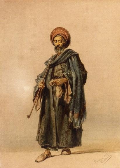 An Egyptian Man With A Pipe by Count Amadeo Preziosi