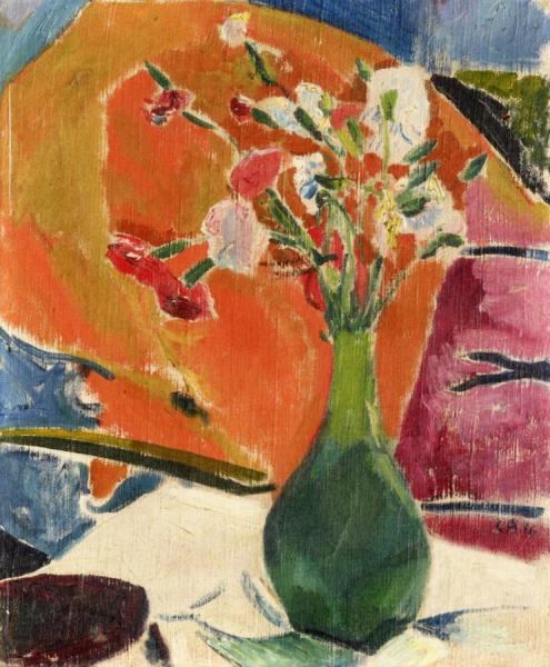 Carnations On An Orange Background by Cuno Amiet