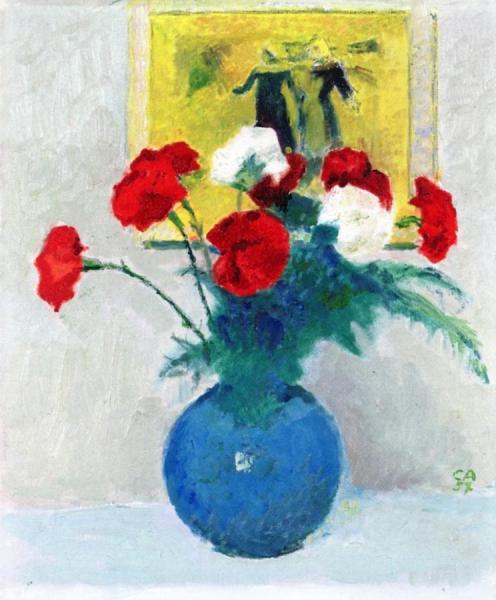 Flower Still Life With Painting In The Background by Cuno Amiet