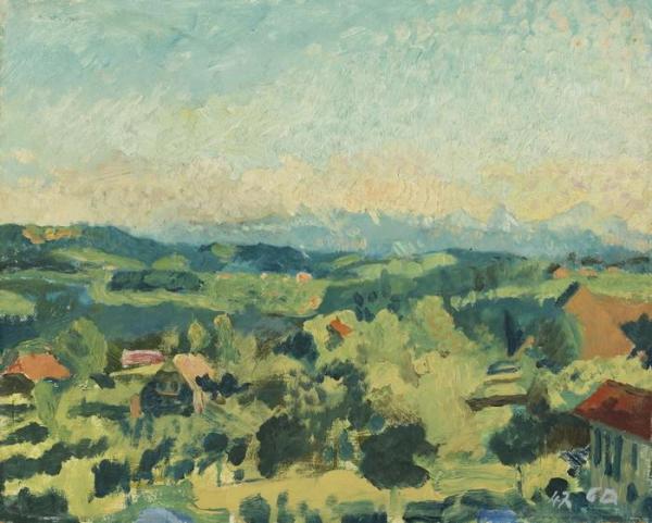 Landscape With Alps In Background by Cuno Amiet
