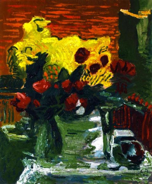 Three Bunches Of Flowers In Vases by Cuno Amiet