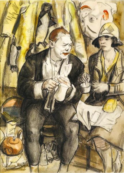 Clowns' Refreshment by Dame Laura Knight Oil Painting Reproductions