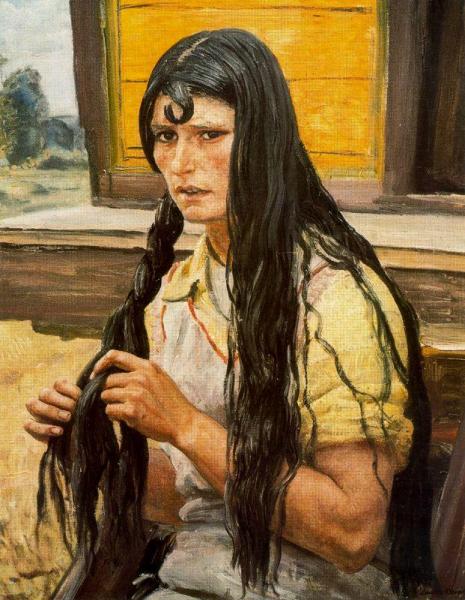 Gypsy Plaiting Her Hair by Dame Laura Knight