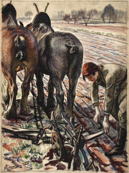 Horse-drawn Plough, Land Girl by Dame Laura Knight Oil Painting Reproductions