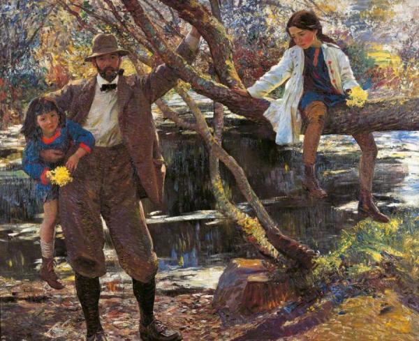 Lamorna Birch And His Daughters by Dame Laura Knight Oil Painting Reproductions
