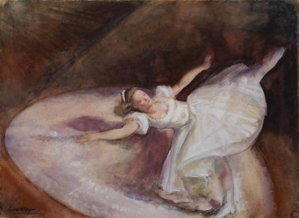 The Arabesque On Scates by Dame Laura Knight Oil Painting Reproductions