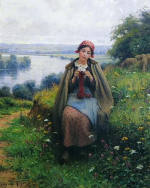 Girl Knitting by Daniel Ridgway Knight