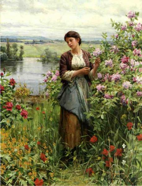 Julia Among The Roses by Daniel Ridgway Knight