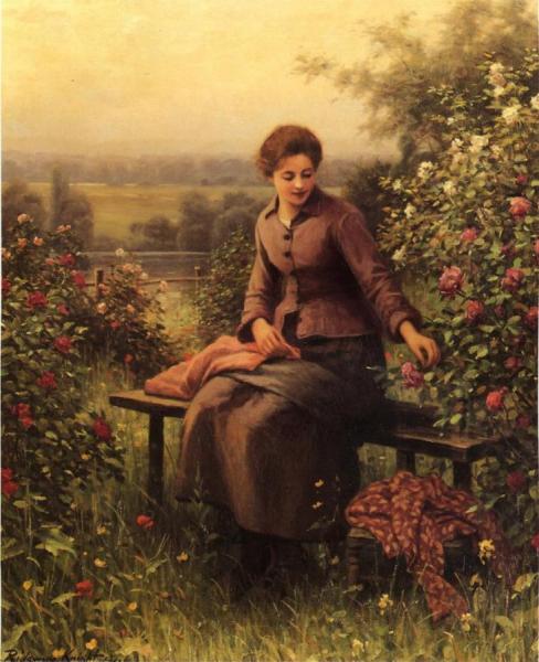 Seated Girl With Flowers by Daniel Ridgway Knight