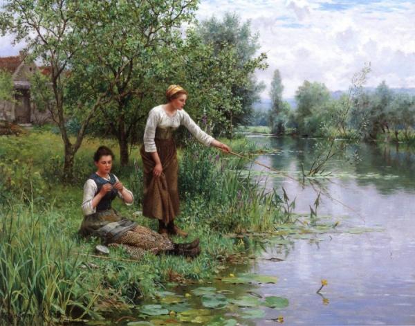Three Women In A Landscape by Daniel Ridgway Knight Oil Painting Reproductions