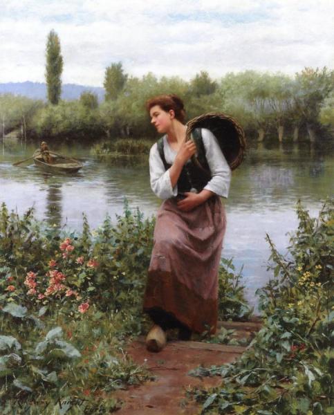 Woman With A Basket by Daniel Ridgway Knight
