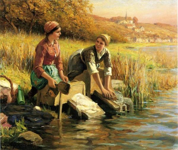 Women Washing Clothes By A Stream by Daniel Ridgway Knight