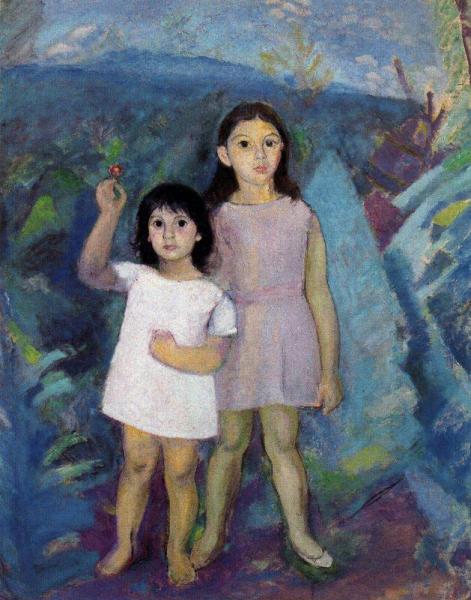 Portrait Of Graciela And Beatriz In A Landscape by Daniel Vazquez Diaz Oil Painting Reproductions