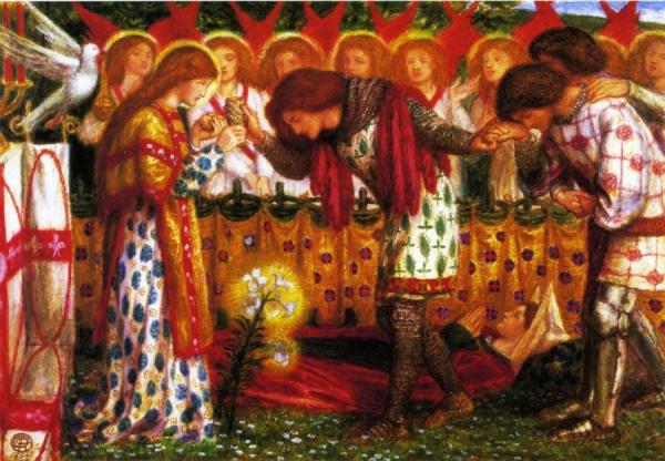 How Sir Galahad, Sir Bors, And Sir Percival Were Fed With The Sanc Grael; But Sir Percival's Sister Died By The Way by Dante Gabriel Rossetti