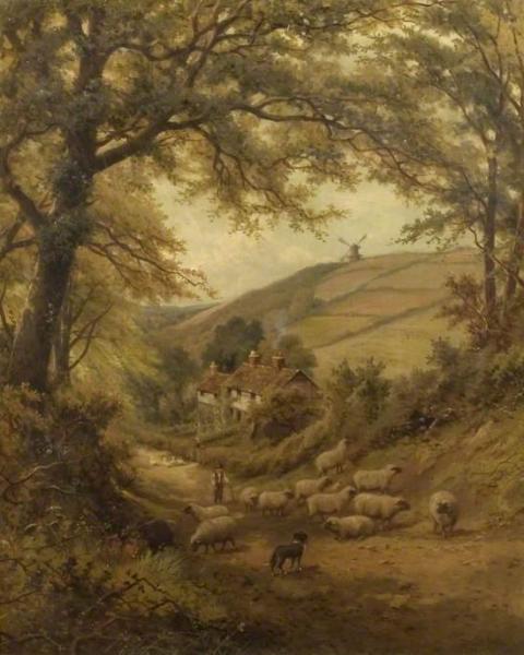 A Dog And A Flock Of Sheep by David Bates