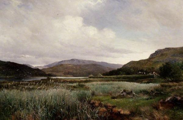 A River Landscape With Reeds, Arthog by David Bates Oil Painting Reproductions