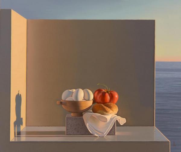 Still Life With Bread,eggs And Tomato by David Ligare