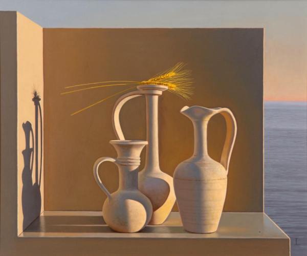 Still Life With Egyptian Pots With Wheat by David Ligare