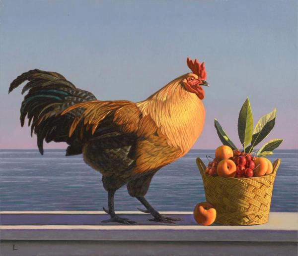 Still Life With Rooster And Fruit,2012 by David Ligare