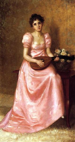Woman Playing A Mandoliln by De Scott Evans