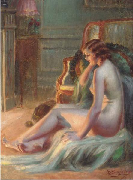 A Nude By The Fire by Delphin Enjolras Oil Painting Reproductions