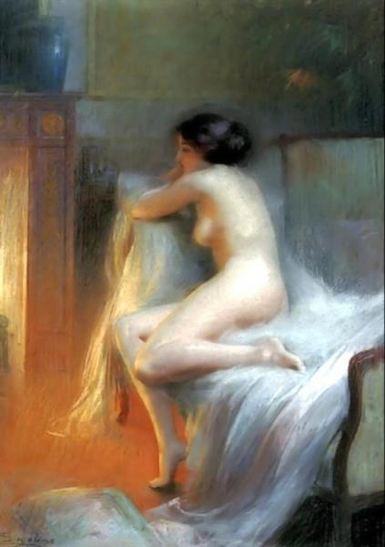 A Nude Reclining By The Fire by Delphin Enjolras
