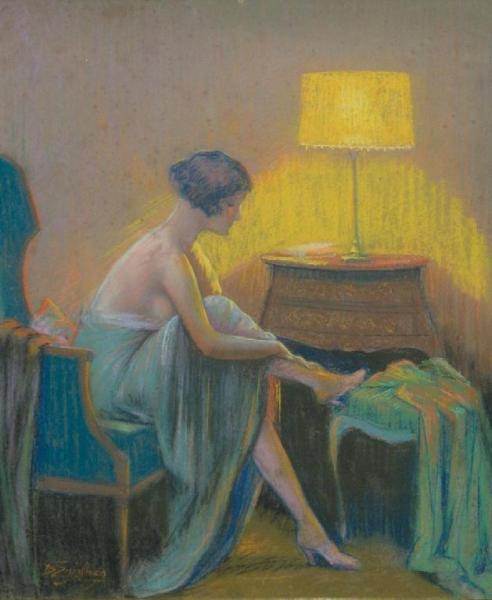 A Young Woman Undressing In An Interior by Delphin Enjolras