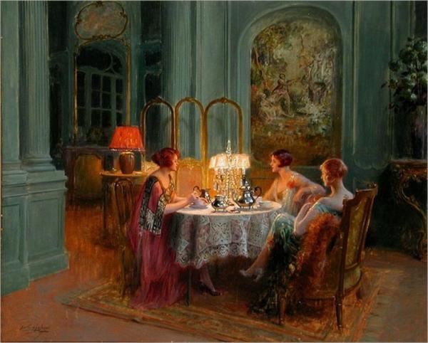 High Tea And Gossip by Delphin Enjolras Oil Painting Reproductions