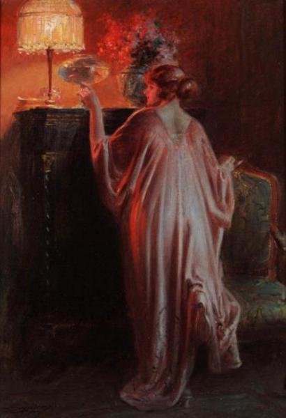 Interior Scene With A Young Woman by Delphin Enjolras
