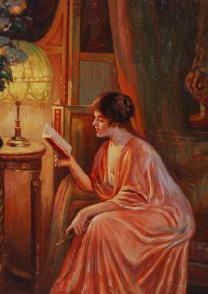 Lady Reading By Lamplight by Delphin Enjolras