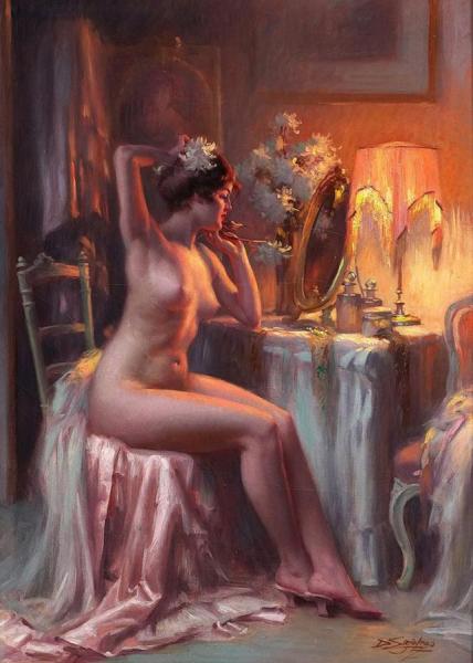 Nu A Sa Coiffeuse by Delphin Enjolras Oil Painting Reproductions