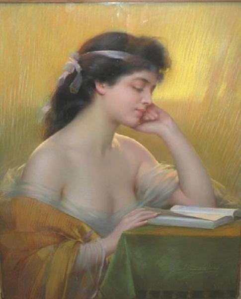 Portrait Of An Elegant Lady Reading by Delphin Enjolras