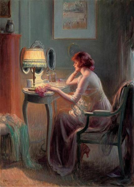 Reflections By Lamplight by Delphin Enjolras Oil Painting Reproductions
