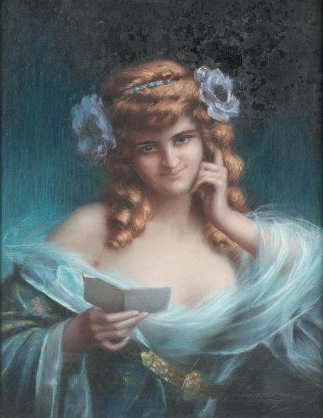 Woman In Blue, Reading A Letter by Delphin Enjolras Oil Painting Reproductions