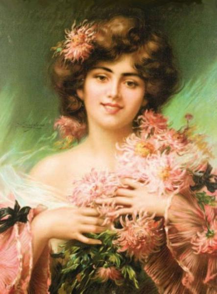 Woman With Chrysanthemums by Delphin Enjolras