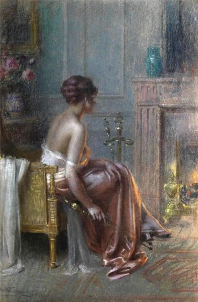 Delphin Enjolras Young Woman In Front Of The Fireplace