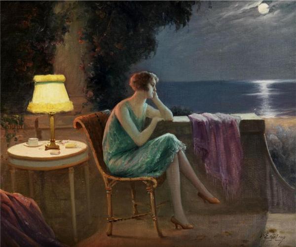 Young Woman On The Terrace by Delphin Enjolras