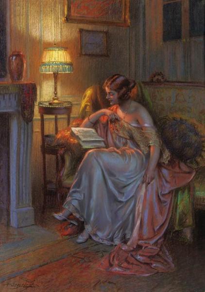 Young Woman Reading In An Interior by Delphin Enjolras