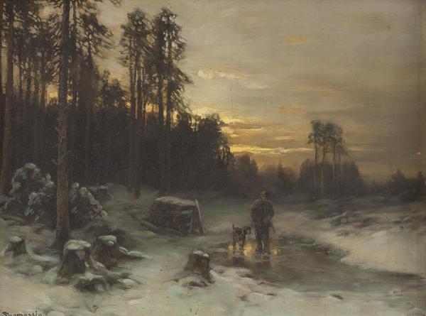 Hunter In A Winter Landscape by Desire Thomassin-renardt