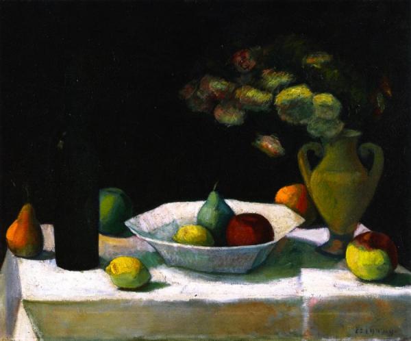 Still Life With Bottle And Fruit by Dezsö Czigány