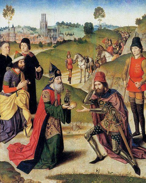 The Meeting Of Abraham And Melchizedek (upper Left Panel From The Altarpiece Of The Holy Sacrament) by Dierec Bouts