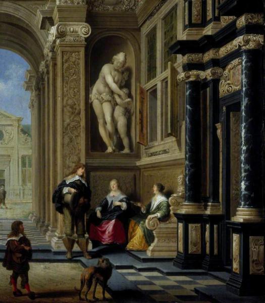 A Conversation In A Palace Courtyard by Dirck Van Delen