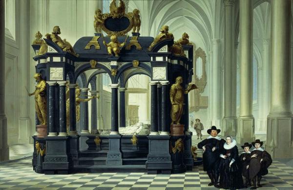 A Family Beside The Tomb Of Willem I In The Nieuwe Kerk, Delft by Dirck Van Delen