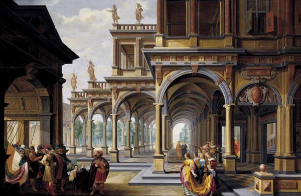 Architectural Capriccio With Jephthah And His Daughter by Dirck Van Delen